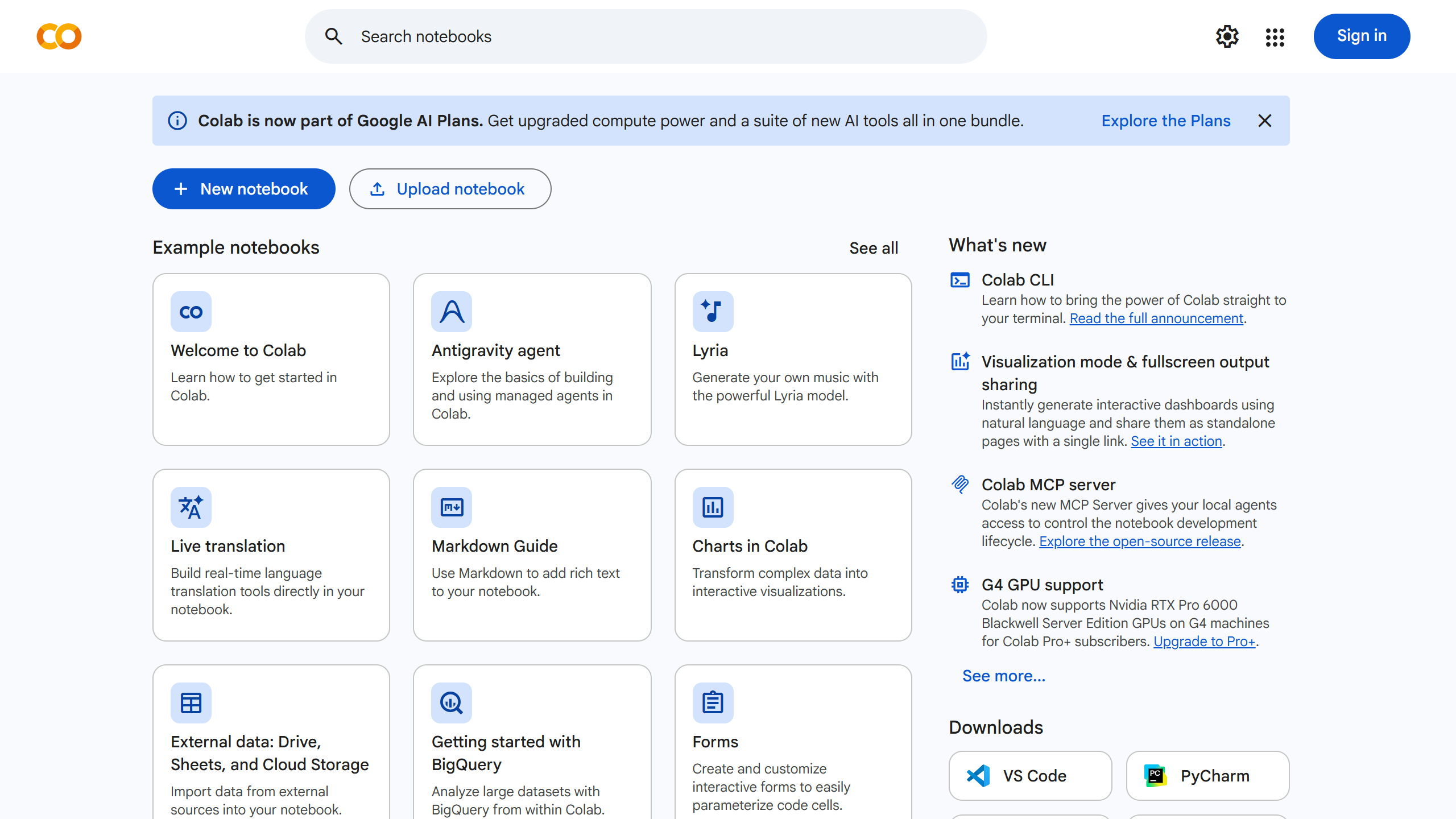 Google Colab Interface